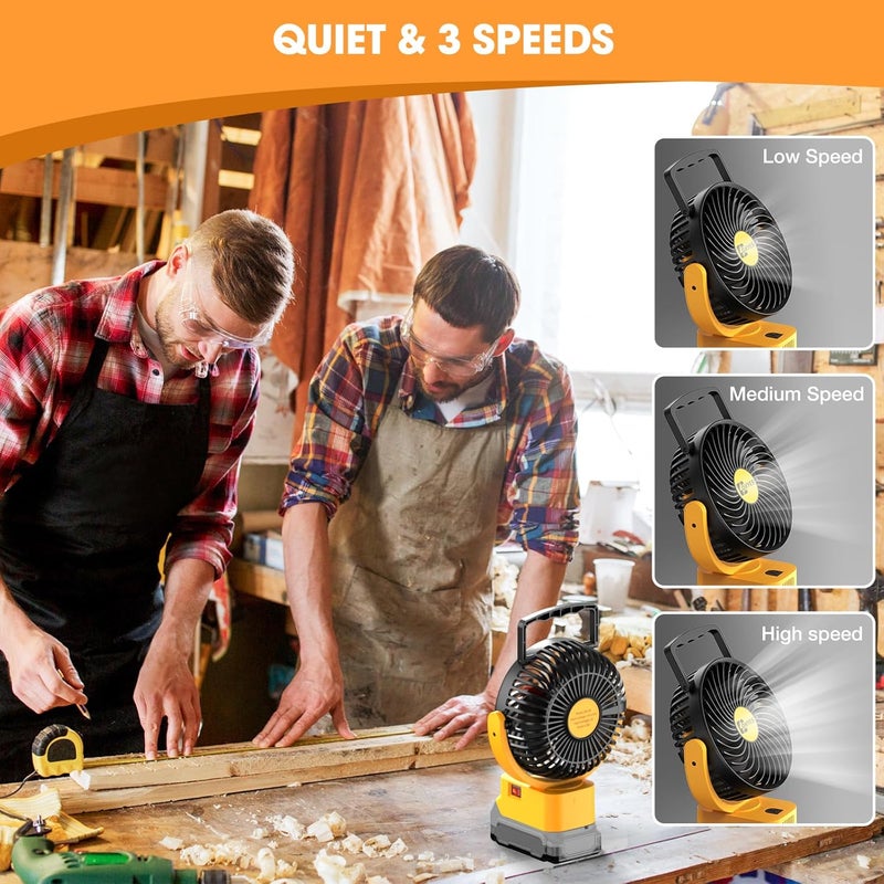 ohyes Cordless 5IN Jobsite Fan Fit For DeWALT 20V Max Battery Brushless Motor Variable Speed USB Fast Charging For Camping and Workshop(Battery not included) - Image 3